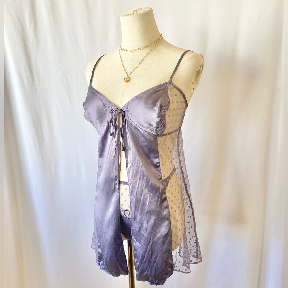 VICTORIA'S SECRET 2000 SILK PEIGNOIR SET IN SMOKY LAVENDER - Picture 3 of 8